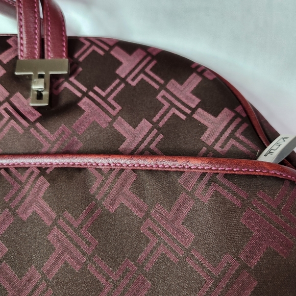 Tumi Signature Monogram laptop tablet tote bag maroon pink lining - Picture 10 of 16